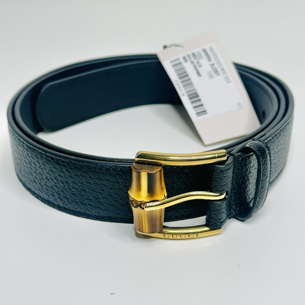 Gucci Waist Belt Women's 105/ 42/ L Black Genuine Leather Gold Bamboo Buckle NWT - Picture 6 of 12